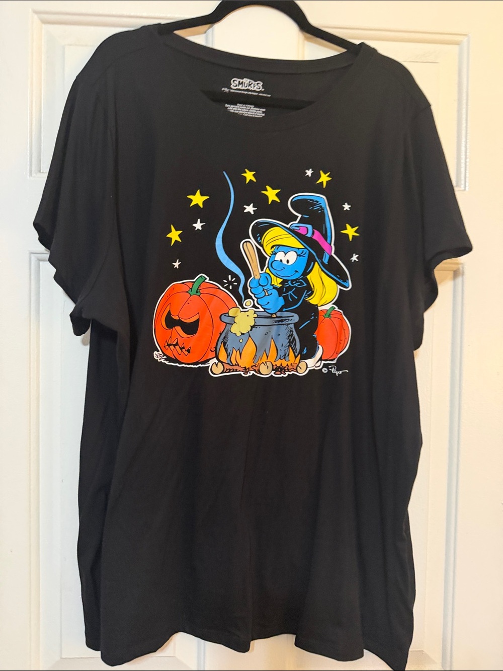 Torrid Smurfs Halloween Witch Graphic Tee - Black with Orange & Yellow Art